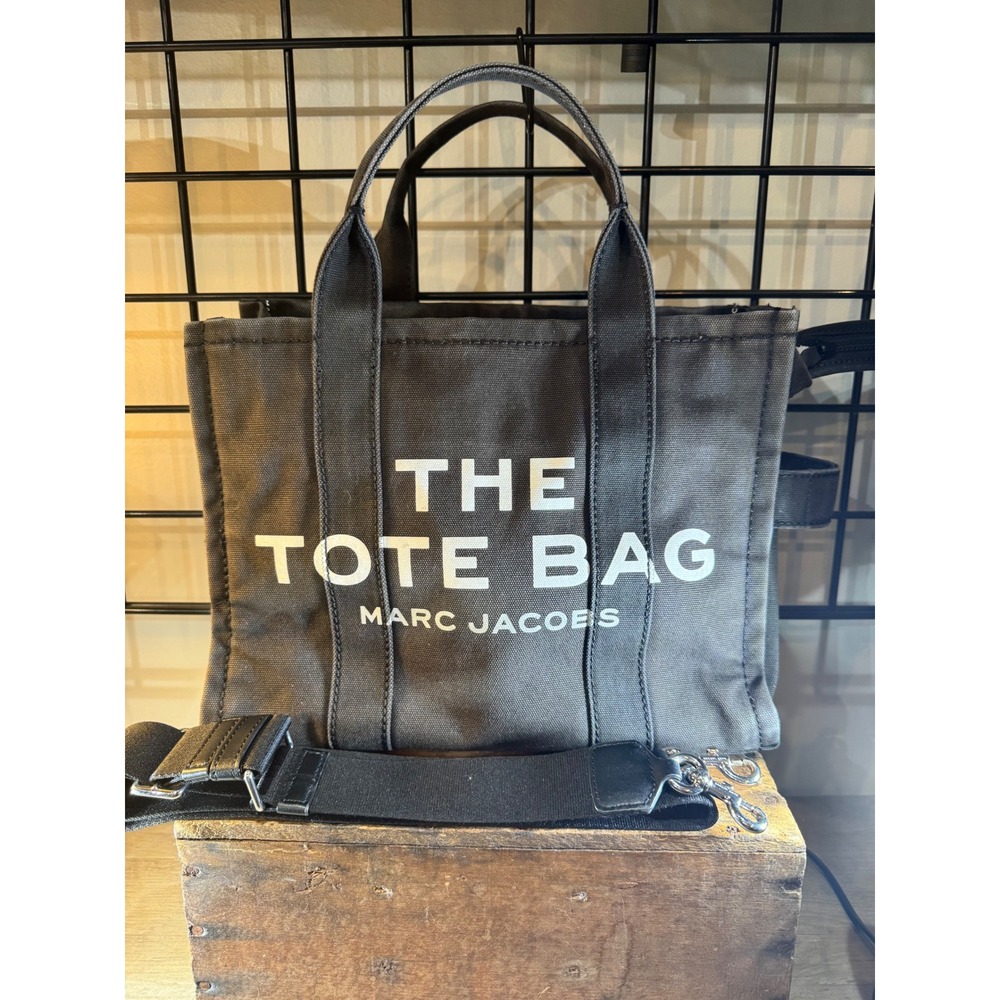 Marc Jacobs The Tote Bag Small Canvas Traveler Crossbody Slate Grey Charcoal